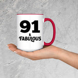 91st Birthday 91 & Fabulous - 15oz Accent Mug Red
