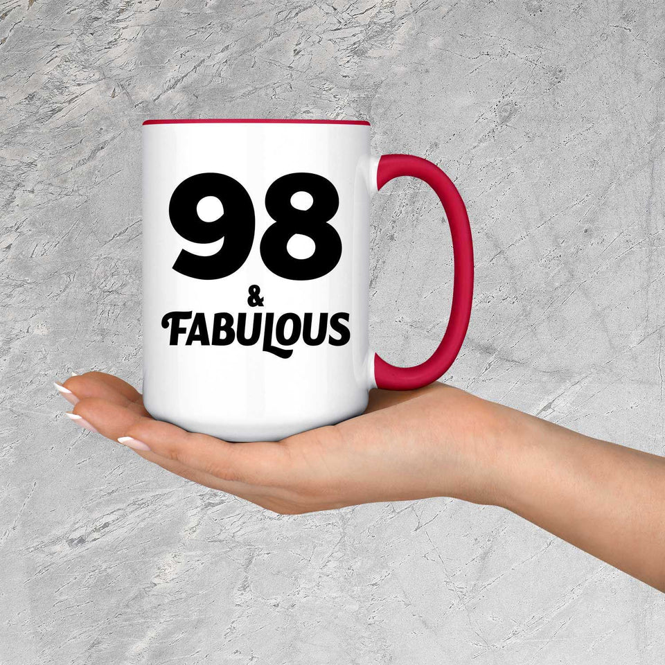 98th Birthday 98 & Fabulous - 15oz Accent Mug Red