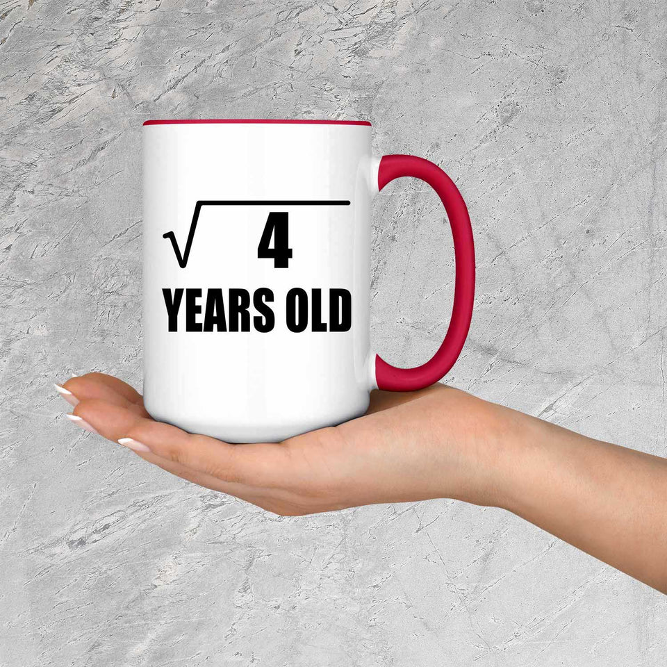 2nd Birthday Square Root of 4 Years Old - 15oz Accent Mug Red