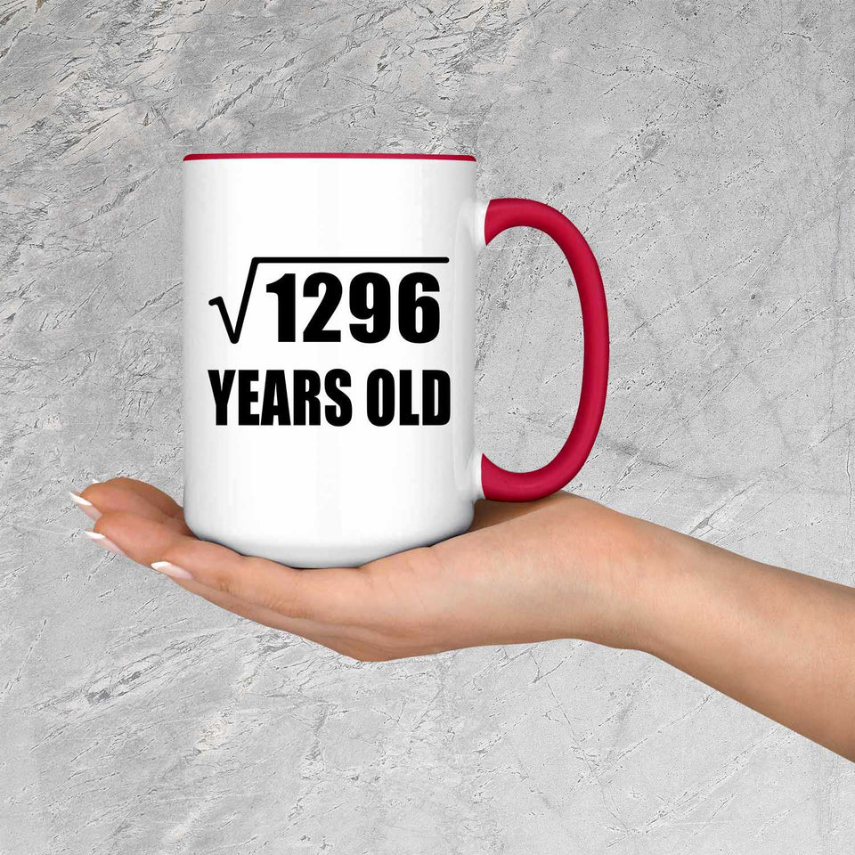 36th Birthday Square Root of 1296 Years Old - 15oz Accent Mug Red