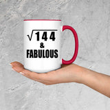 12th Birthday Square Root of 144 & Fabulous - 15oz Accent Mug Red