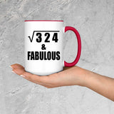 18th Birthday Square Root of 324 & Fabulous - 15oz Accent Mug Red