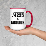 65th Birthday Square Root of 4225 & Fabulous - 15oz Accent Mug Red