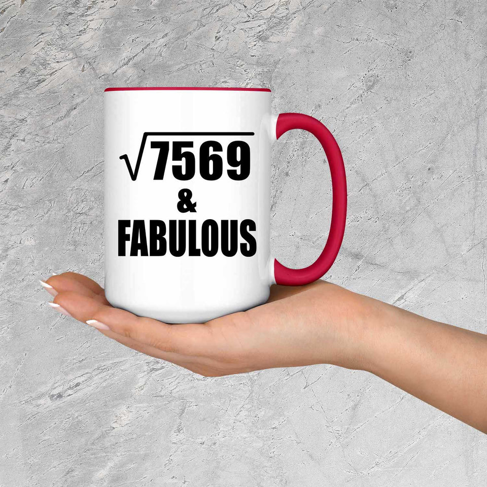 87th Birthday Square Root of 7569 & Fabulous - 15oz Accent Mug Red