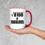 90th Birthday Square Root of 8100 & Fabulous - 15oz Accent Mug Red