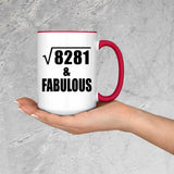 91st Birthday Square Root of 8281 & Fabulous - 15oz Accent Mug Red