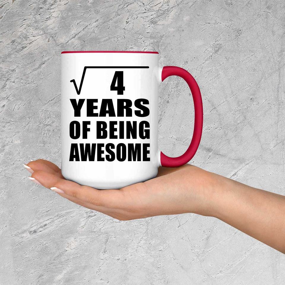 2nd Birthday Square Root of 4 Years of Being Awesome - 15oz Accent Mug Red