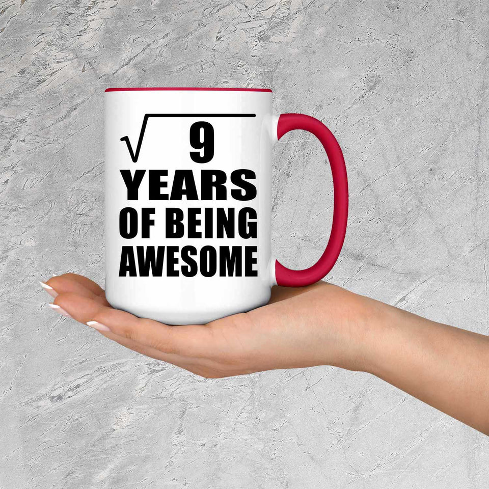 3rd Birthday Square Root of 9 Years of Being Awesome - 15oz Accent Mug Red