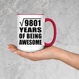 99th Birthday Square Root of 9801 Years of Being Awesome - 15oz Accent Mug Red