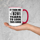 91st Birthday Took Square Root of 8281 Years To Look Good - 15oz Accent Mug Red