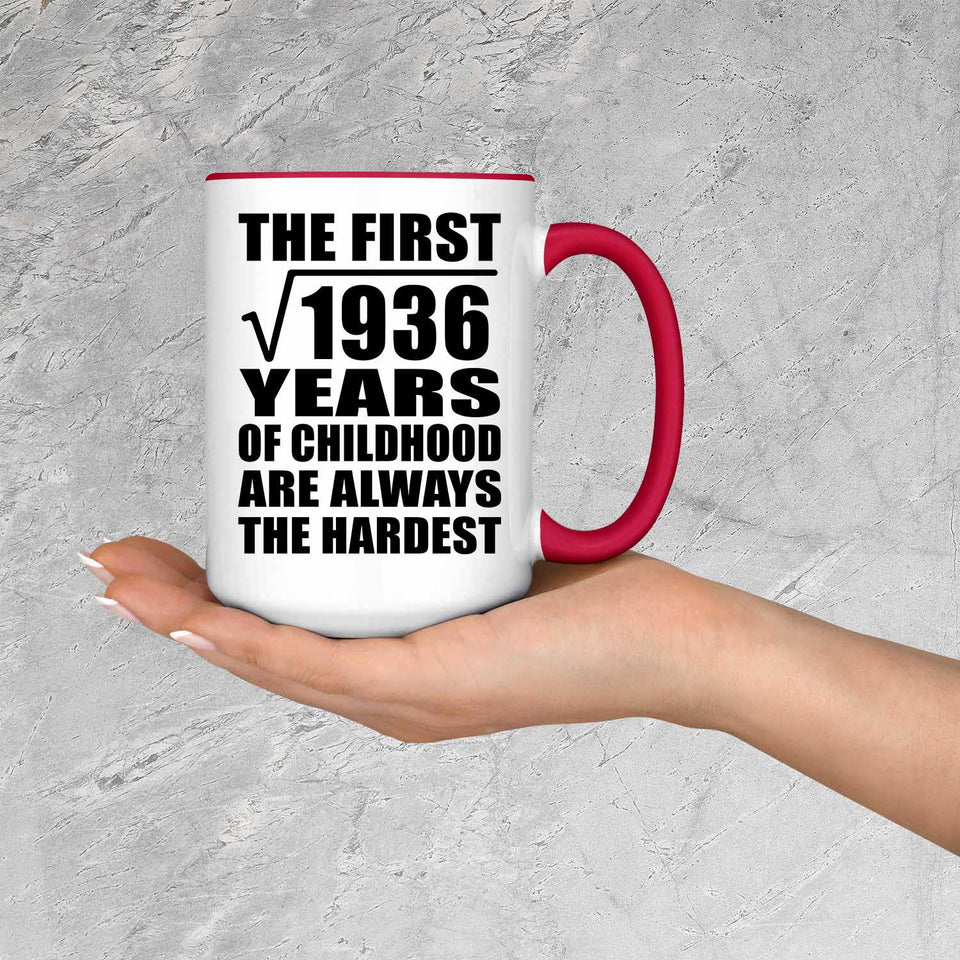 44th Birthday Square Root of 1936 Years of Childhood - 15oz Accent Mug Red