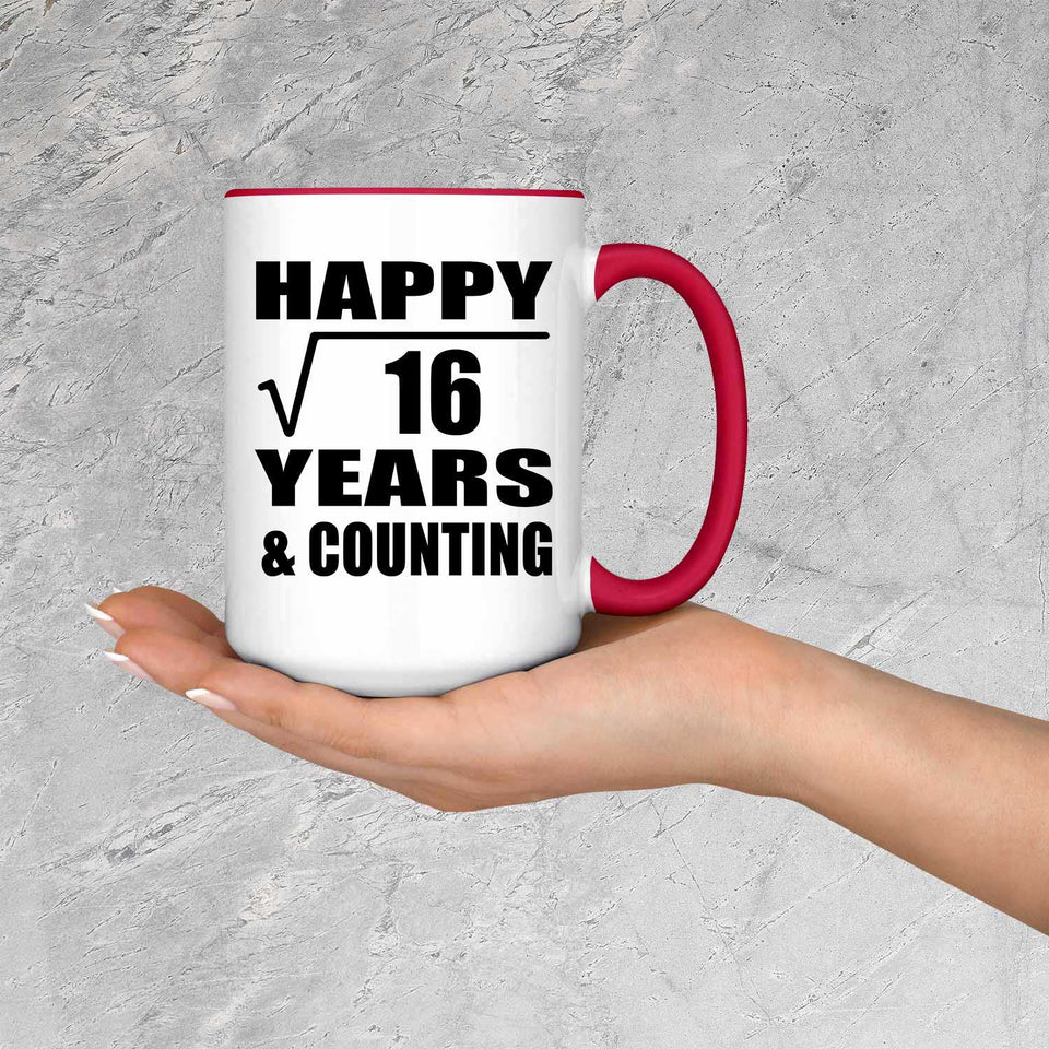 Happy 4th Anniversary Square Root of 16 Years & Counting - 15oz Accent Mug Red