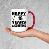 Happy 4th Anniversary Square Root of 16 Years & Counting - 15oz Accent Mug Red