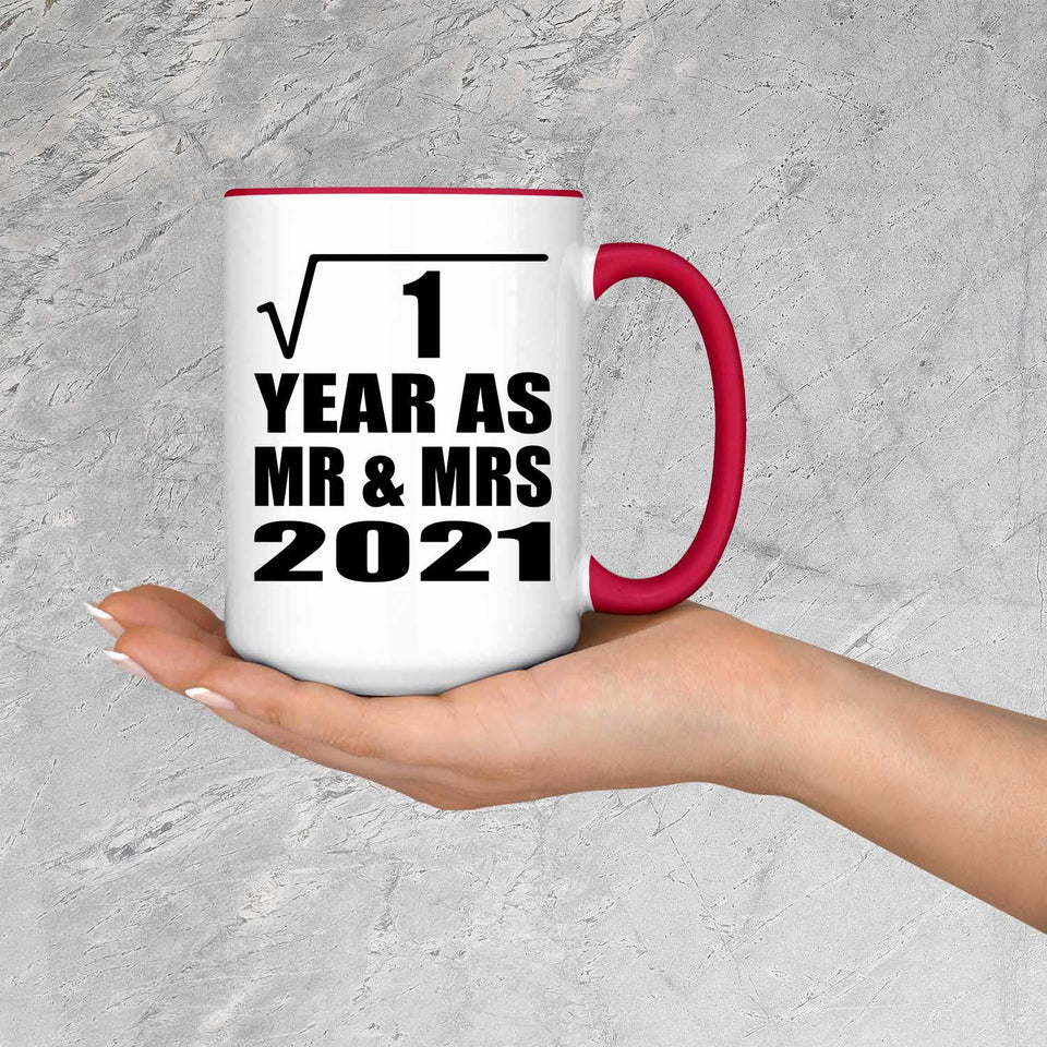 1st Anniversary Square Root of 1 Year As Mr & Mrs 2021 - 15oz Accent Mug Red
