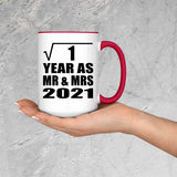 1st Anniversary Square Root of 1 Year As Mr & Mrs 2021 - 15oz Accent Mug Red