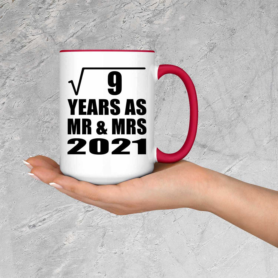 3rd Anniversary Square Root of 9 Years As Mr & Mrs 2021 - 15oz Accent Mug Red