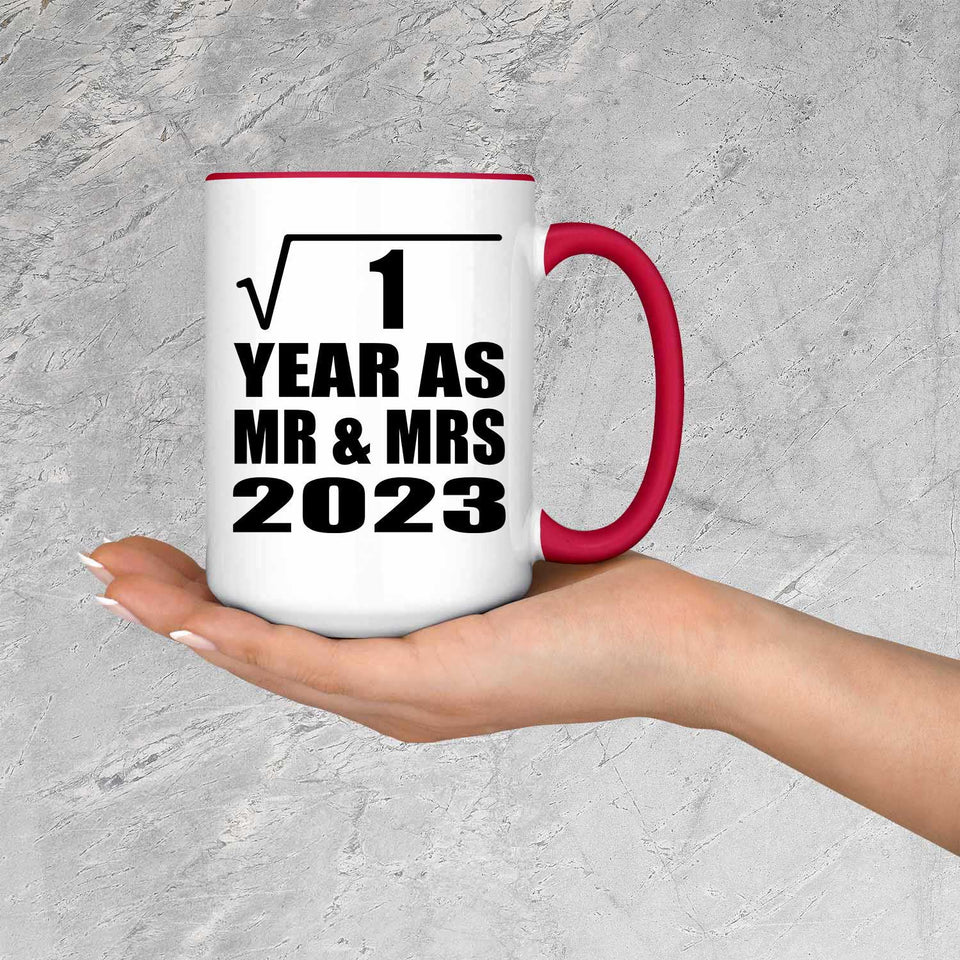 1st Anniversary Square Root of 1 Year As Mr & Mrs 2023 - 15oz Accent Mug Red