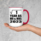1st Anniversary Square Root of 1 Year As Mr & Mrs 2023 - 15oz Accent Mug Red