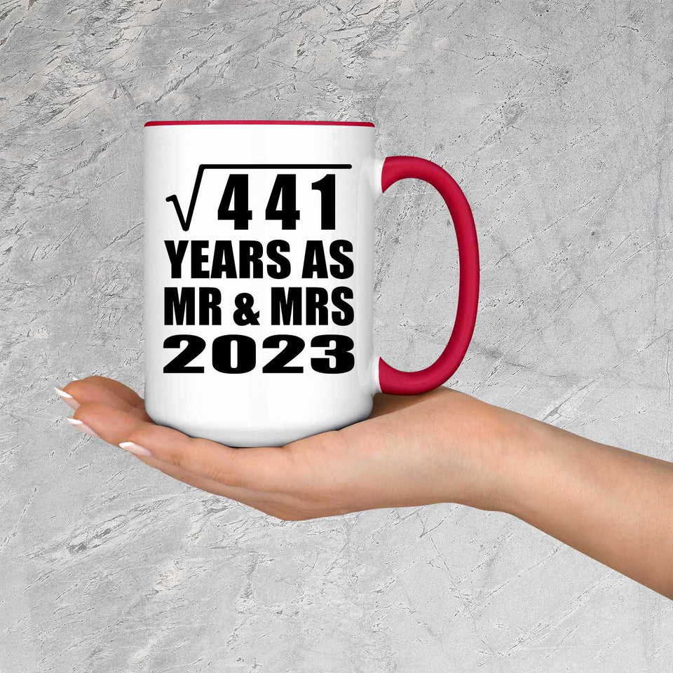 21st Anniversary Square Root of 441 Years As Mr & Mrs 2023 - 15oz Accent Mug Red