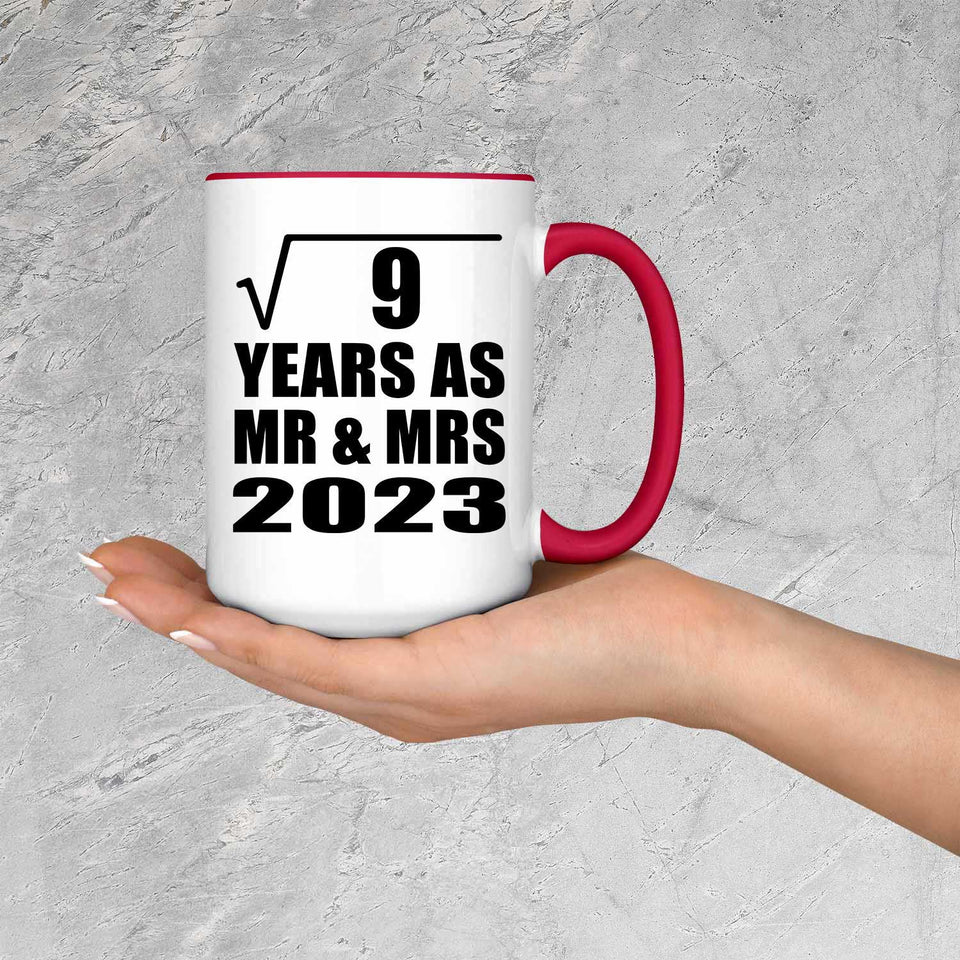 3rd Anniversary Square Root of 9 Years As Mr & Mrs 2023 - 15oz Accent Mug Red