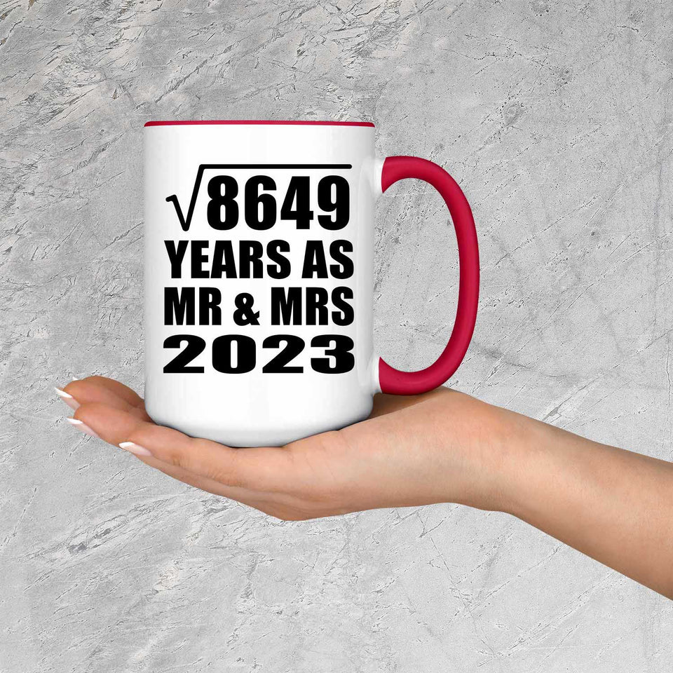 93rd Anniversary Square Root of 8649 Years As Mr & Mrs 2023 - 15oz Accent Mug Red