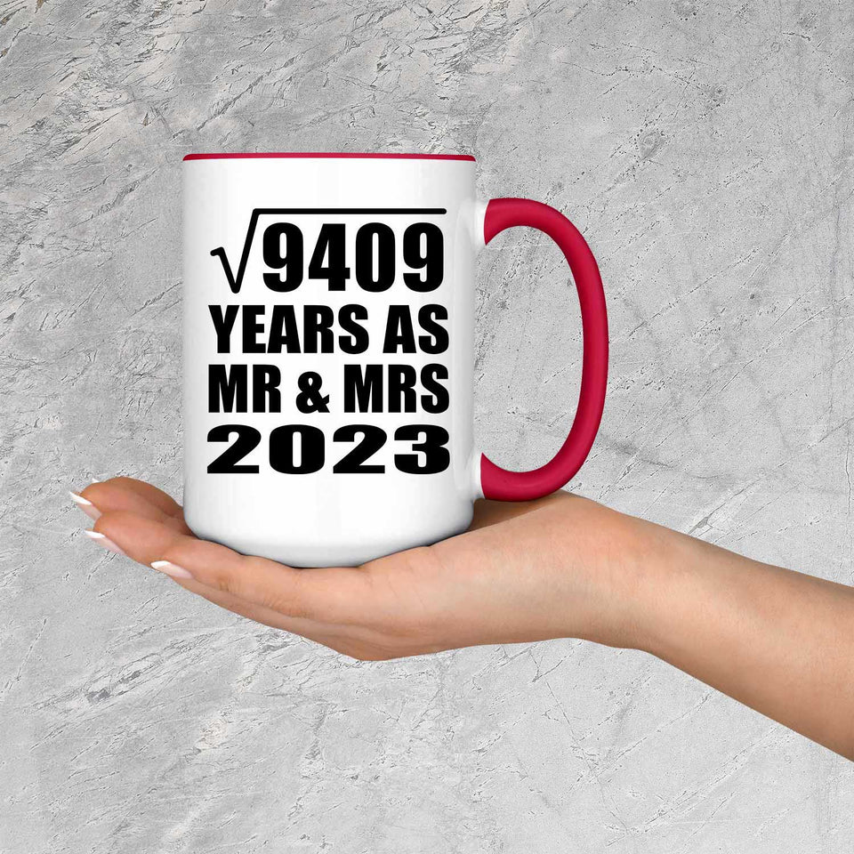 97th Anniversary Square Root of 9409 Years As Mr & Mrs 2023 - 15oz Accent Mug Red