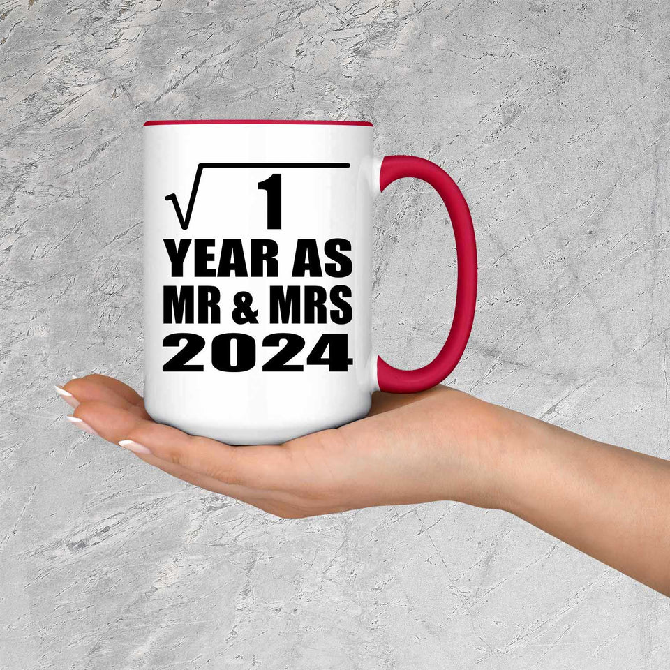 1st Anniversary Square Root of 1 Year As Mr & Mrs 2024 - 15oz Accent Mug Red