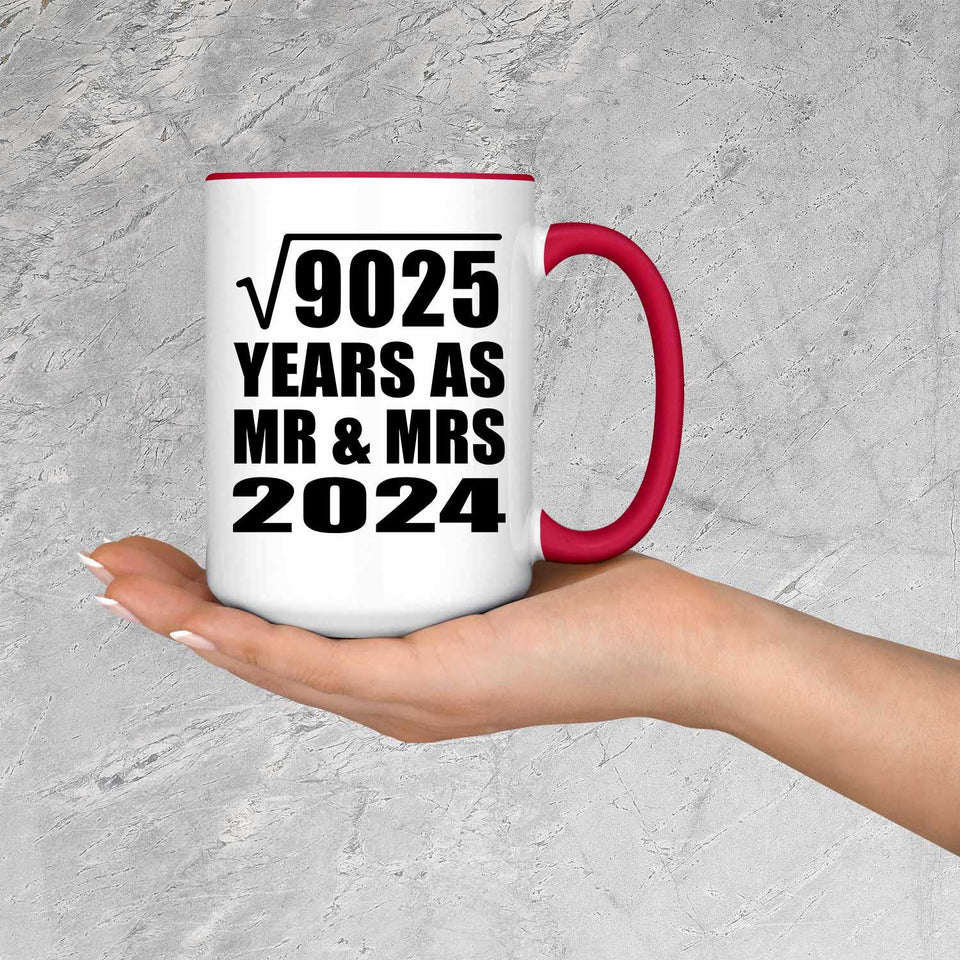 95th Anniversary Square Root of 9025 Years As Mr & Mrs 2024 - 15oz Accent Mug Red