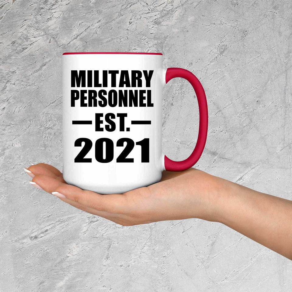 Military Personnel Established EST. 2021 - 15oz Accent Mug Red
