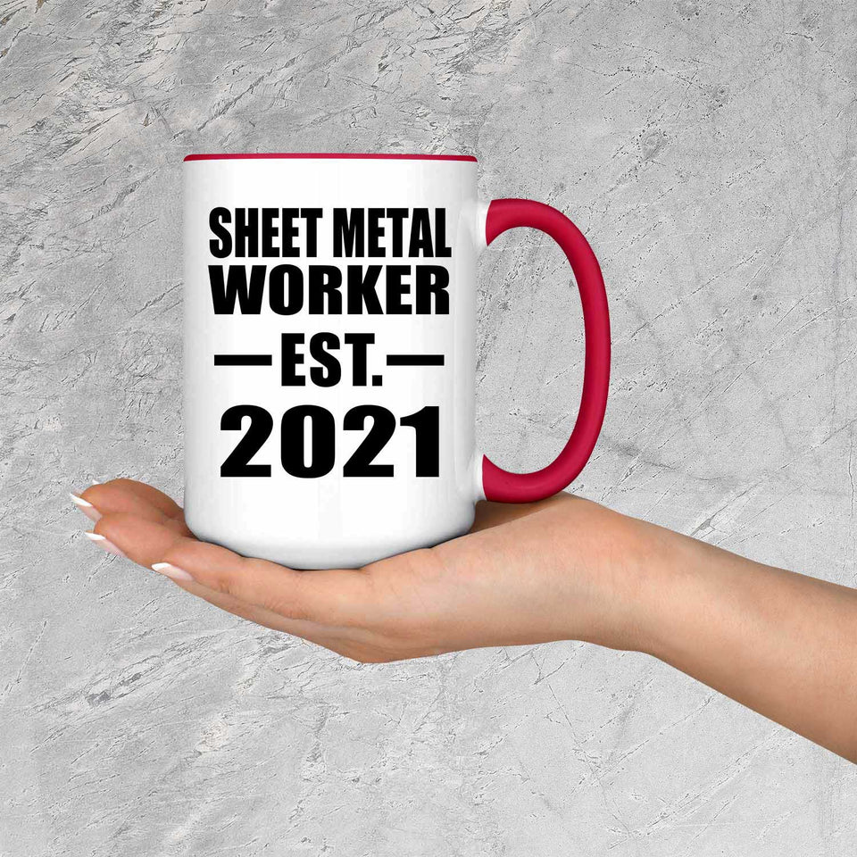 Sheet Metal Worker Established EST. 2021 - 15oz Accent Mug Red