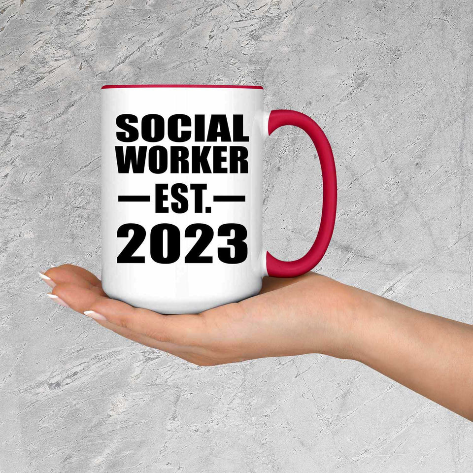 Social Worker Established EST. 2023 - 15oz Accent Mug Red