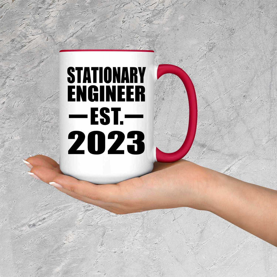 Stationary Engineer Established EST. 2023 - 15oz Accent Mug Red