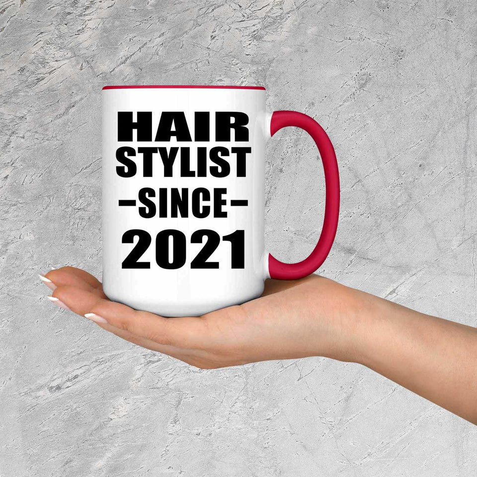 Hair Stylist Since 2021 - 15oz Accent Mug Red