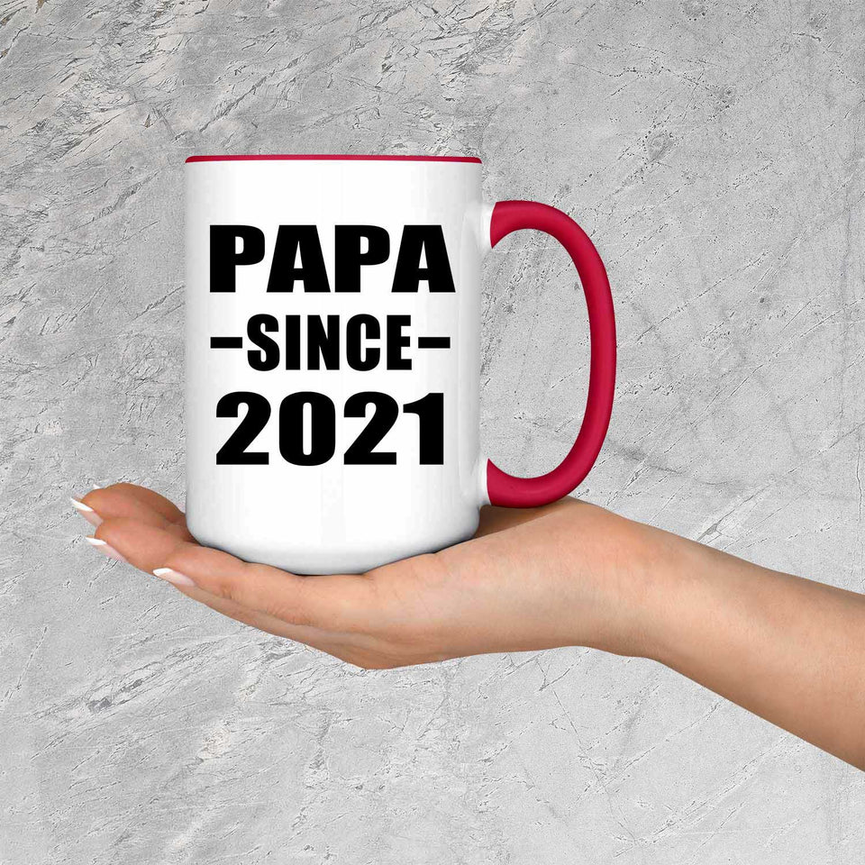 Papa Since 2021 - 15oz Accent Mug Red