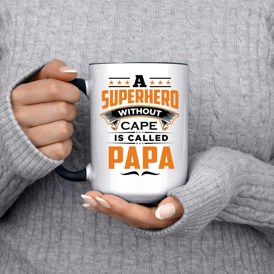 A Superhero Without Cape is Called Papa - 15oz Accent Mug Black