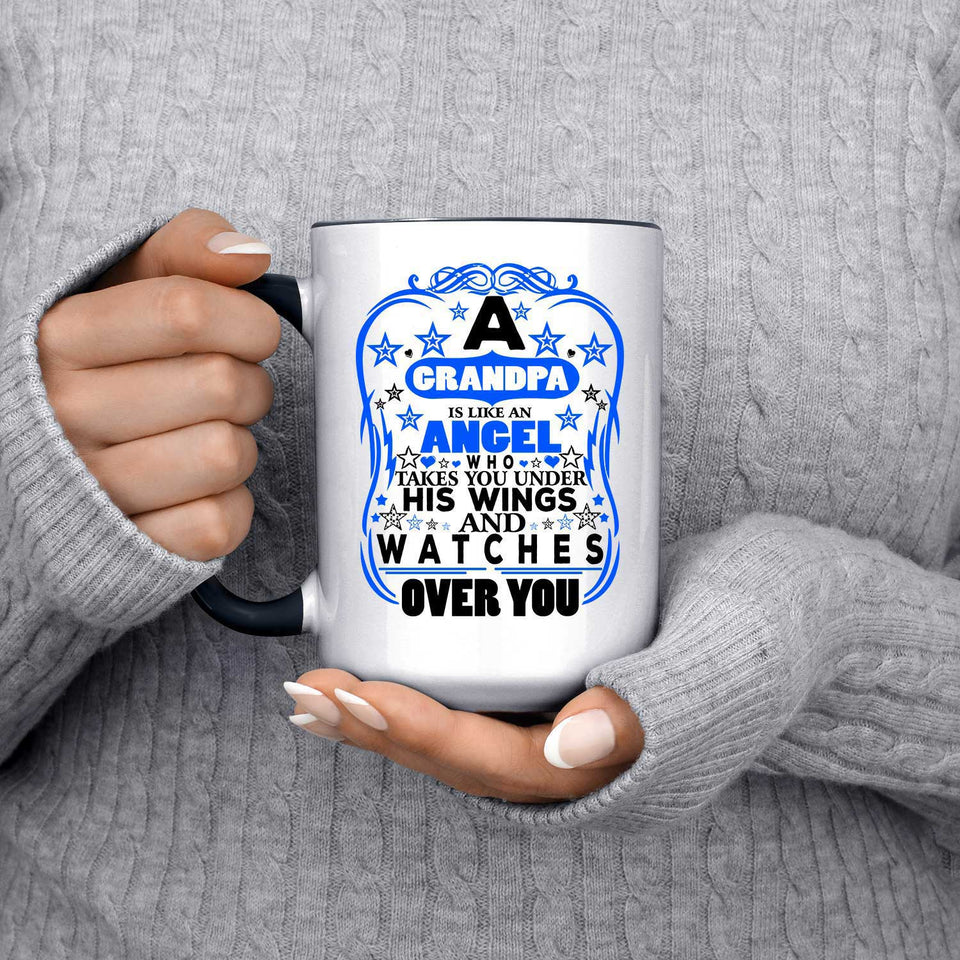 Grandpa Is An Angel Takes You Under His Wings - 15oz Accent Mug Black