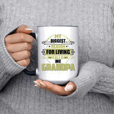 My Biggest Reason For Living Calls Me Grandpa - 15oz Accent Mug Black