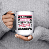 Warning This Girl Is Protected by A Crazy Grandpa - 15oz Accent Mug Black