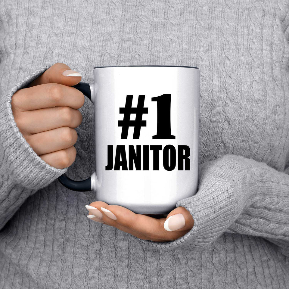 Number One #1 Janitor - 15oz Accent Mug Black