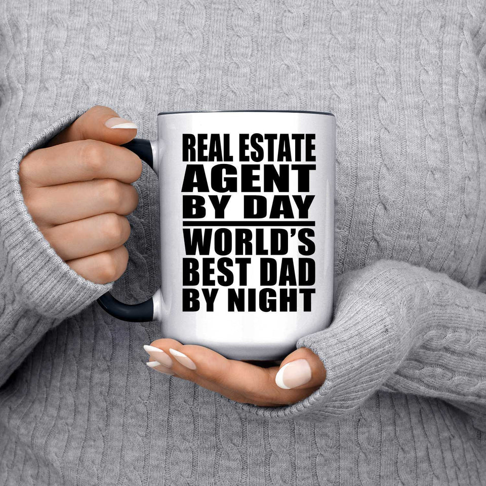 Real Estate Agent By Day World's Best Dad By Night - 15oz Accent Mug Black