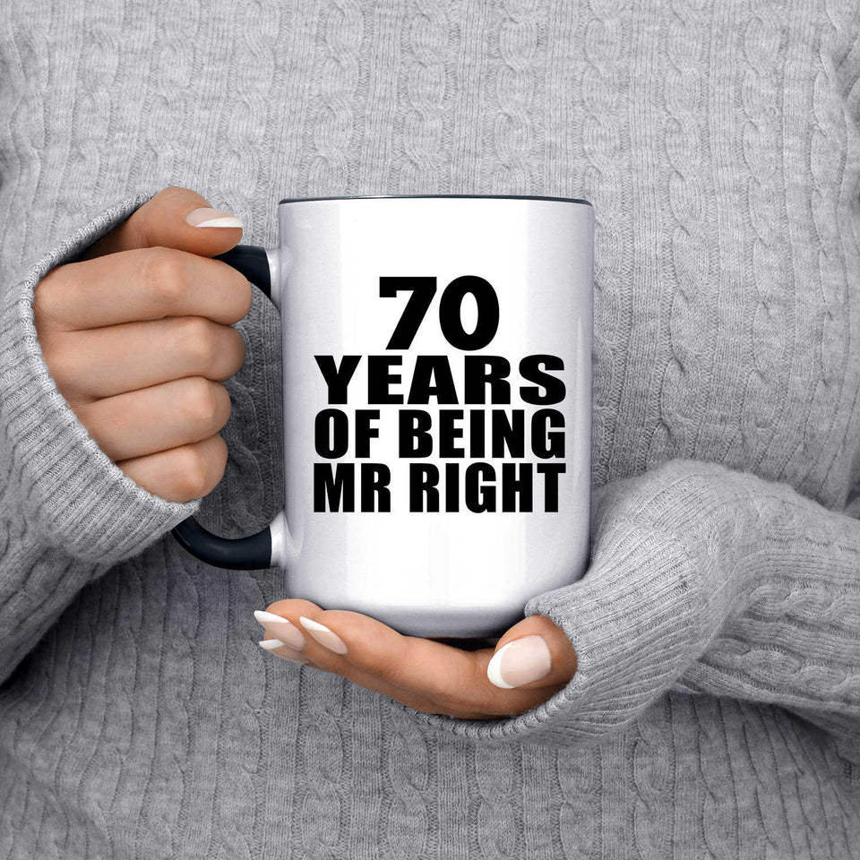 70th Anniversary 70 Years Of Being Mr Right - 15oz Accent Mug Black