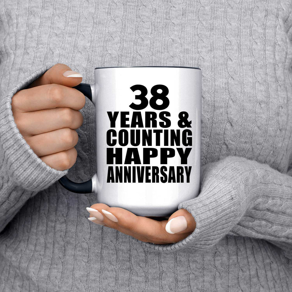 Happy 38th Anniversary 38 Years & Counting - 15oz Accent Mug Black