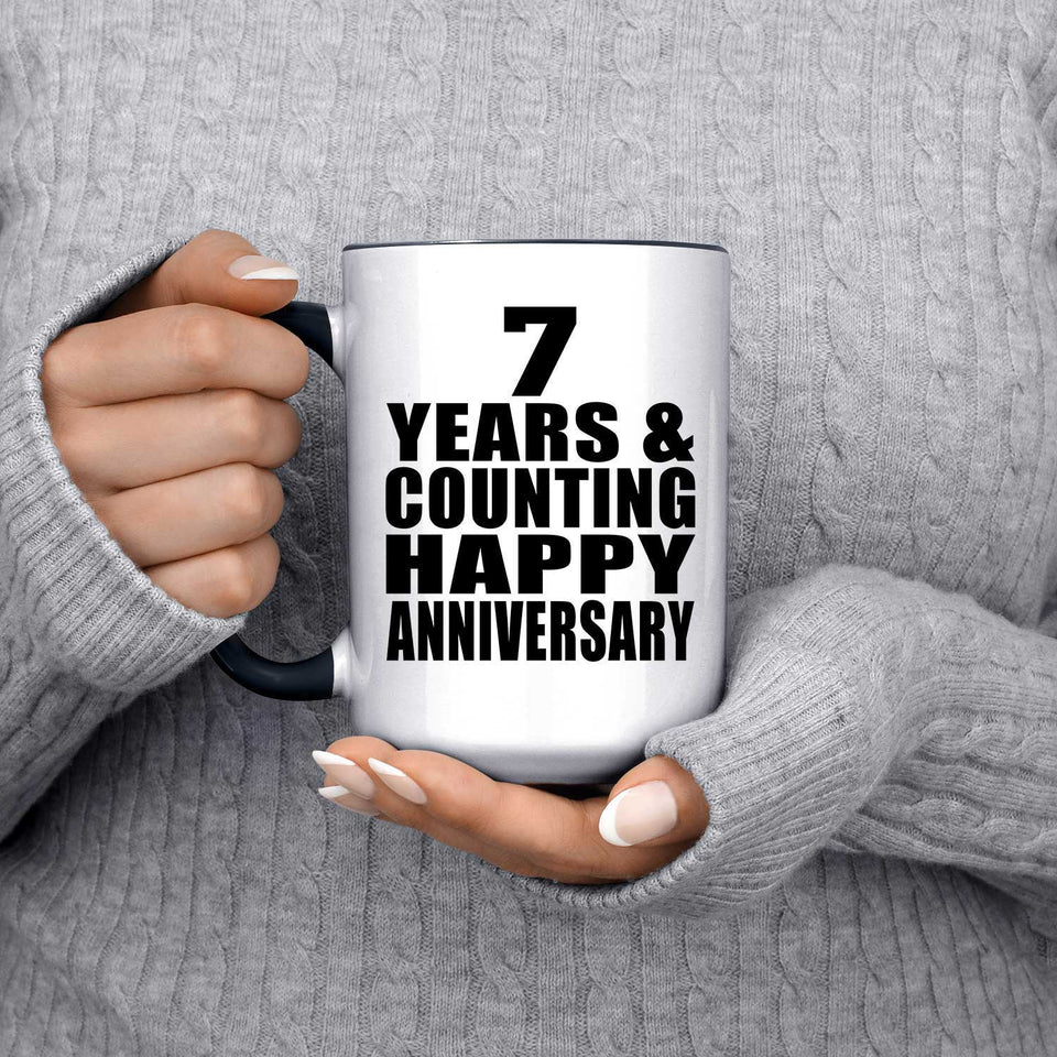 Happy 7th Anniversary 7 Years & Counting - 15oz Accent Mug Black