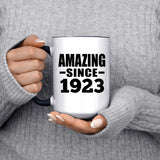 101st Birthday Amazing Since 1923 - 15oz Accent Mug Black