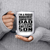 Proud Management Consultant Dad Of Awesome Son - 15oz Accent Mug Black