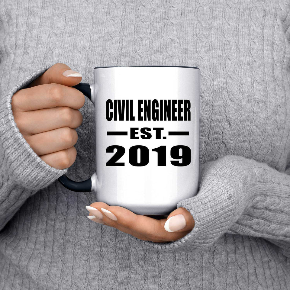 Civil Engineer Established EST. 2019 - 15oz Accent Mug Black