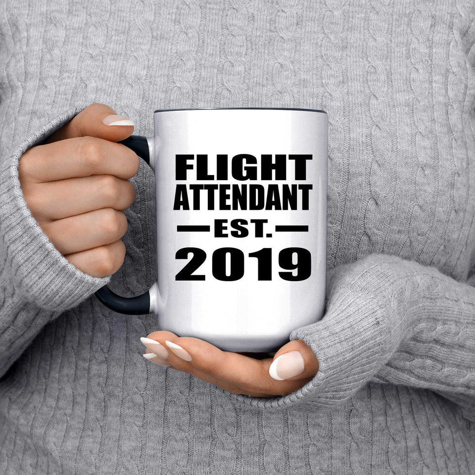 Flight Attendant Established EST. 2019 - 15oz Accent Mug Black