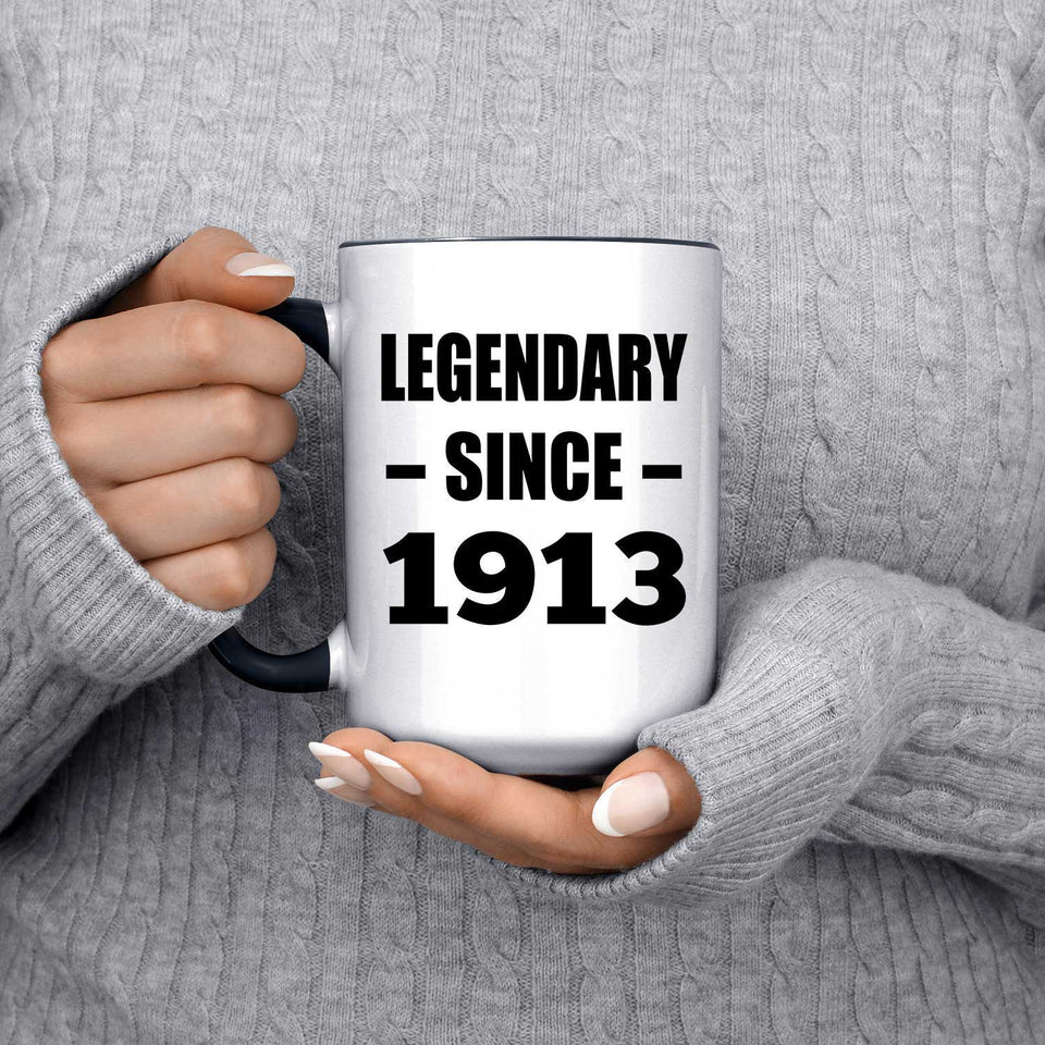 111th Birthday Legendary Since 1913 - 15oz Accent Mug Black