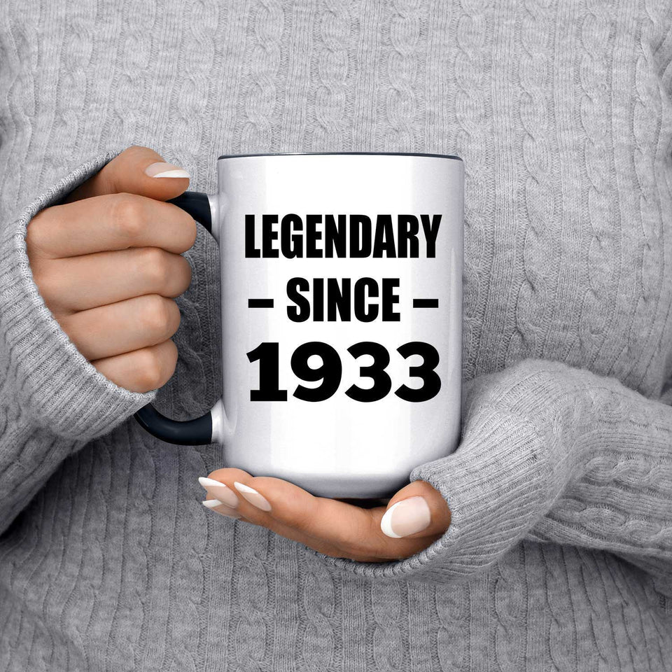 91st Birthday Legendary Since 1933 - 15oz Accent Mug Black