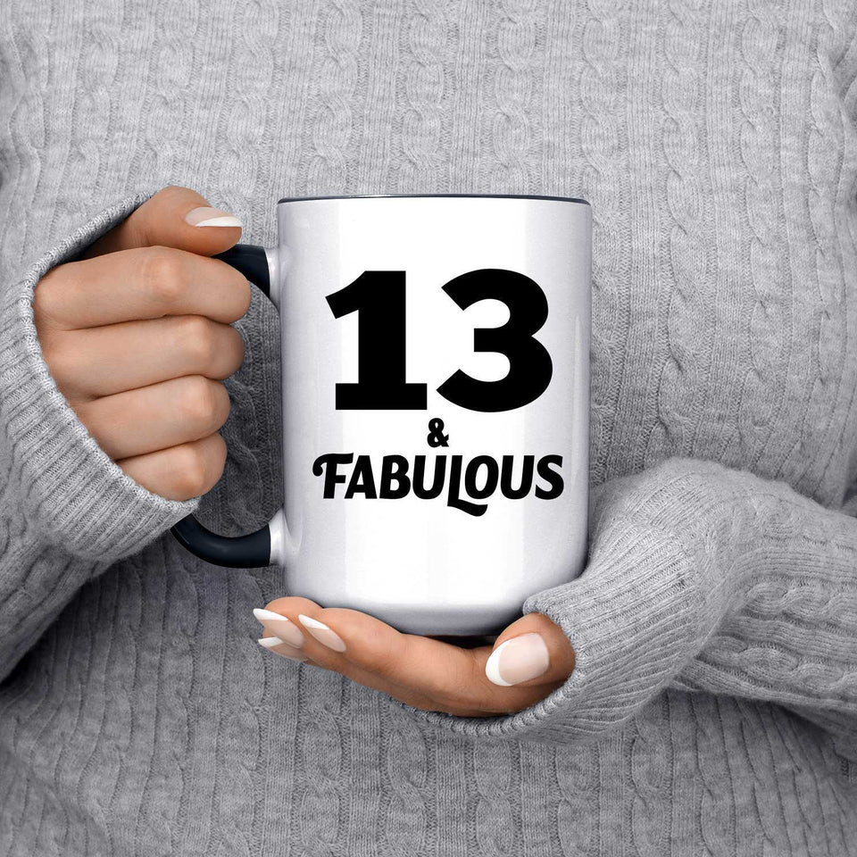 13th Birthday 13 & Fabulous - 15oz Accent Mug Black